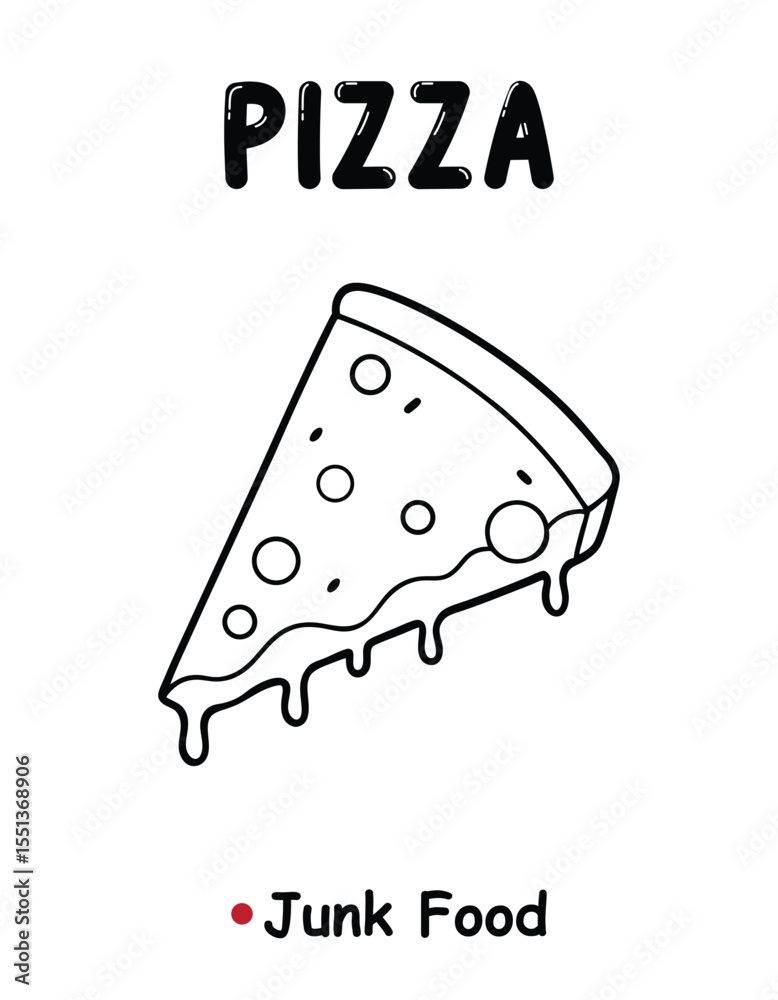 Pizza Slice Coloring Page – Kids Junk Food Activity Sheet Stock Vector ...