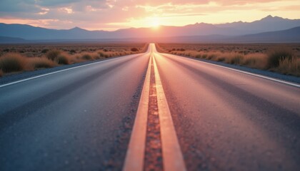 Poster - Asphalt road winding through serene desert at sunset