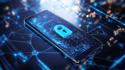 Aufkleber - Smartphone displaying padlock graphic in digital network at night