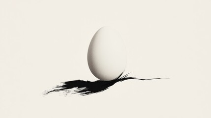 Aufkleber - Serene egg resting on black paint in minimalist studio