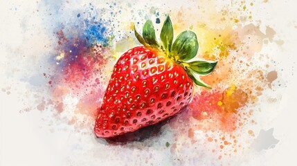 Poster - Vibrant strawberry on painted background during daytime
