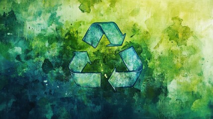 Poster - Textured recycle symbol on abstract painted canvas background