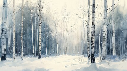 Poster - Serene winter forest with snow-covered birch trees