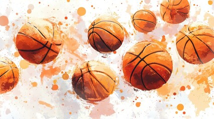 Aufkleber - Seven basketballs floating in mid-air against abstract background