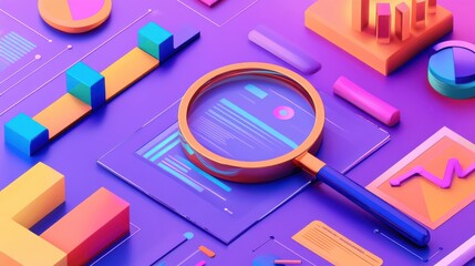 Poster - Magnifying glass over charts and documents for data analysis