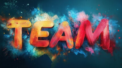 Aufkleber - Vibrant word TEAM in colorful paint splatter background