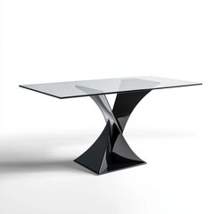 Poster - Sleek glass top table with black base in modern studio setting
