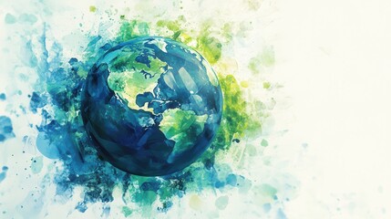 Poster - Watercolor Earth Globe with Paint Splatter in Abstract Setting