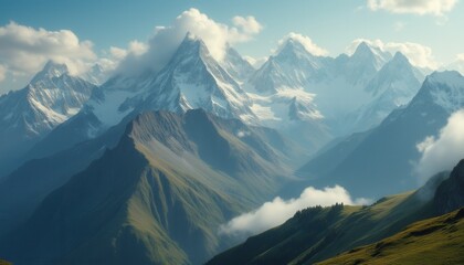 Poster - Majestic snow-capped mountains under serene clouds