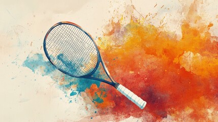 Aufkleber - Tennis racket on abstract watercolor background during daytime