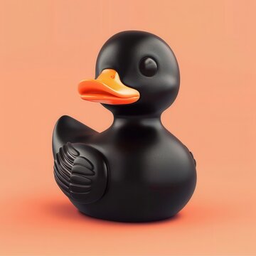 Sleek Black Rubber Duck 3D Render of a Modern Bath Toy