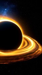 Wall Mural - Abstract depiction of a black hole with an accretion disk in deep outer space with a starlit sky background