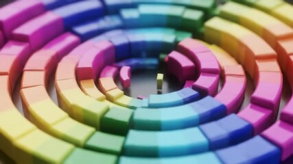 Poster - Abstract Concentric Circles Formed with Colorful Segments in a Radial Pattern with Blurred Background and Modern