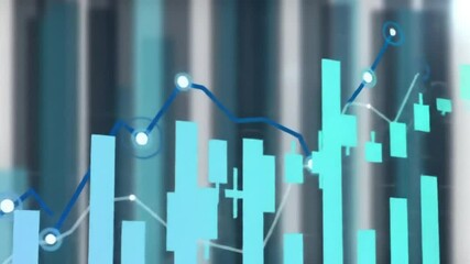 Poster - Abstract Financial Chart with Blue and White Lines Columns for Business Growth Blurry Vertical Background