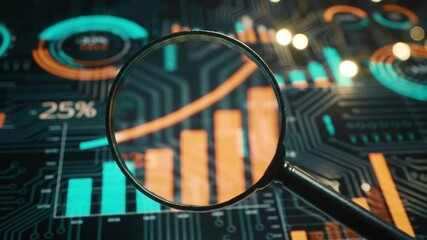 Poster - Ascending Bar Graph Magnified on Digital Circuit Board for Business Analytics