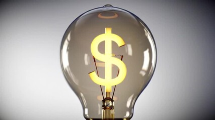 Poster - Illuminated Dollar Sign in Lightbulb Financial Concept on Gray Gradient Background Ideas and Investment