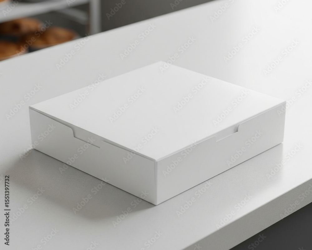 Minimalist Blank White Pie Box Mockup on a Modern Bakery Counter, Food ...