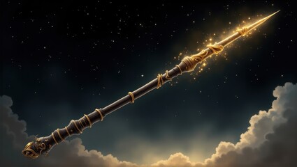 Wall Mural - Ornate golden staff against a night sky.