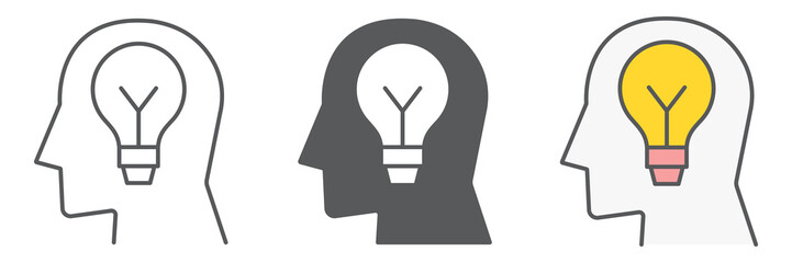 Aufkleber - Inspiration icon collection, lightbulb and brainstorm, creativity sign vector set graphics, editable stroke linear icon, eps 10