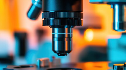 Wall Mural - Close-Up View of Laboratory Microscope with Colorful Background