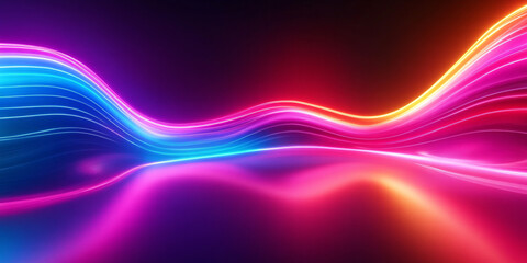 Wall Mural - bright neon light beams. abstract wavy neon background. banner. cyber punk. technology. blue, purple