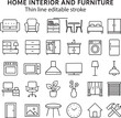 © ARMAN - Home interior and furniture icon set. Thin line editable stroke icons for interior design, decoration, home styling, appliances, renovation, architecture