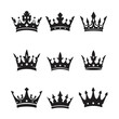 © nhpvect02 - Royal crowns silhouette icons. Queen tiara and King crown, majestic corona authority and premium pictograms. Royalty and luxury stencil vector symbols set.