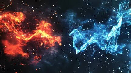 Wall Mural - Fire and Water Elements in Cosmic Space