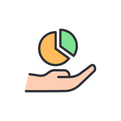Poster - Pie Chart Presentation On Palm Hand Depicts Statistics Growth Concept