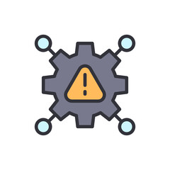 Poster - Attention Sign Inside Gear Symbol Illustrating Technical Malfunction Alert