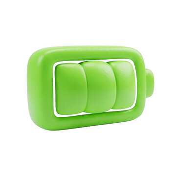 3d icon of a 3d green battery icon showing a full charge, isolated on transparent background