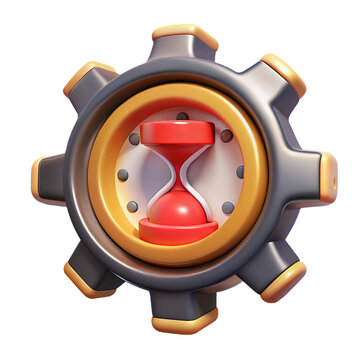 3d rendered gear clock combination with hourglass symbolizing time management and efficiency