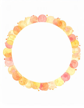 Watercolor Wreath Splash. Round watercolor splash with orange and pink tones surrounding a delicate circular form.ink, paint, abstract, illustration, shape, circle, design, background, artistic, blob,