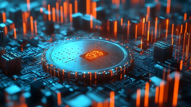 Futuristic CPU Microchip: Digital Metropolis