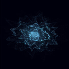 Poster - Vector digital technology wave. Dark cyberspace with blue motion dots. Explosion of a wave of particles in a flow. Futuristic digital background. Big data analytics.