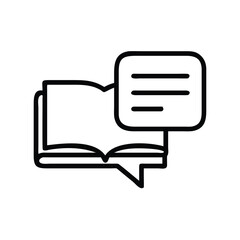 Poster - Open book with speech bubble outline icon vector for education learning and knowledge