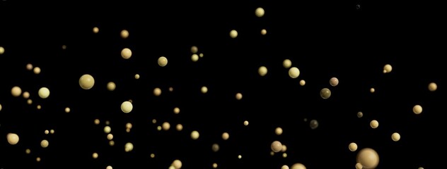 Poster - Elegant, abstract stock photo of golden spheres floating on a black background. Perfect for design projects.