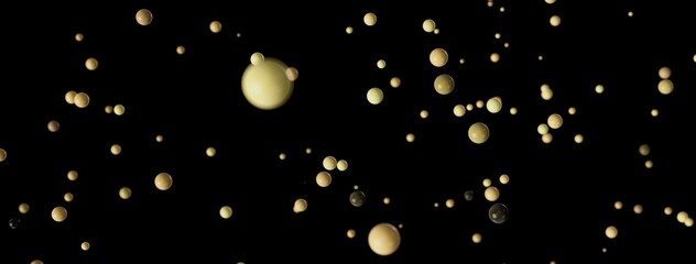 Poster - Elegant abstract background image featuring numerous beige and brown spheres floating on a black background. Perfect for design projects.