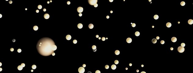 Poster - Abstract background image of beige pearls floating on a black background. Perfect for elegant designs.