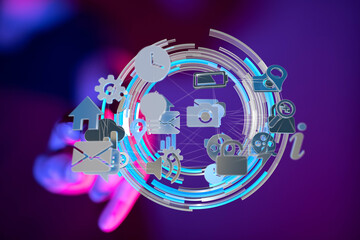 Aufkleber - Abstract digital technology background with icons.  Perfect for tech, data, and network concepts.