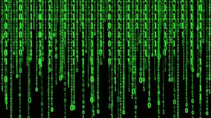 Green binary code falling on black background