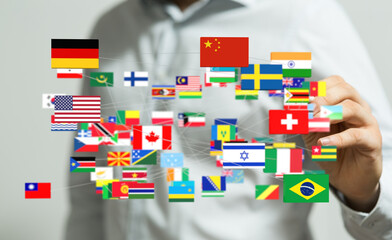 Poster - A diverse array of world flags interconnected, symbolizing global collaboration and interconnectedness.