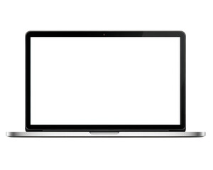 Poster - Laptop computer digital blank white screen isolated technology device modern workspace object display portable electronic minimalist front view clean empty background office internet business work