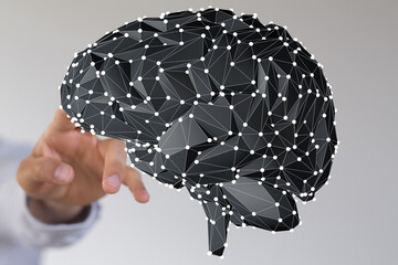 Poster - Abstract brain model.  AI, neural network, technology, and digital concepts.