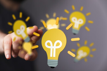 Poster - Conceptual image of choosing the best idea.  Innovation, creativity, solution.