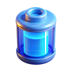 Poster - 3d rendered modern blue battery icon representing power and energy storage on black background