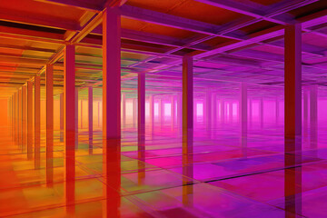 Aufkleber - Colorful geometric abstract architecture vibrant gradient light reflective floor modern minimalist style surreal atmosphere digital art immersive space creative design futuristic interior