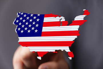 Poster - High-quality stock photo of a 3D map of the USA designed with the American flag. Perfect for patriotic themes.