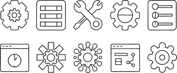 Poster - Settings and Configuration Icon Set Minimalist Black Line Icons for Tech App Preferences UI