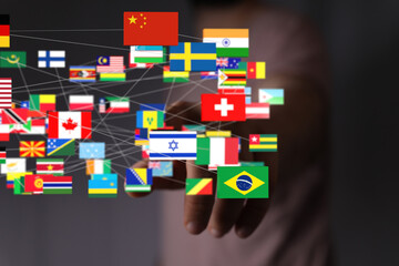 Poster - Image of interconnected world flags, symbolizing global collaboration and networking.